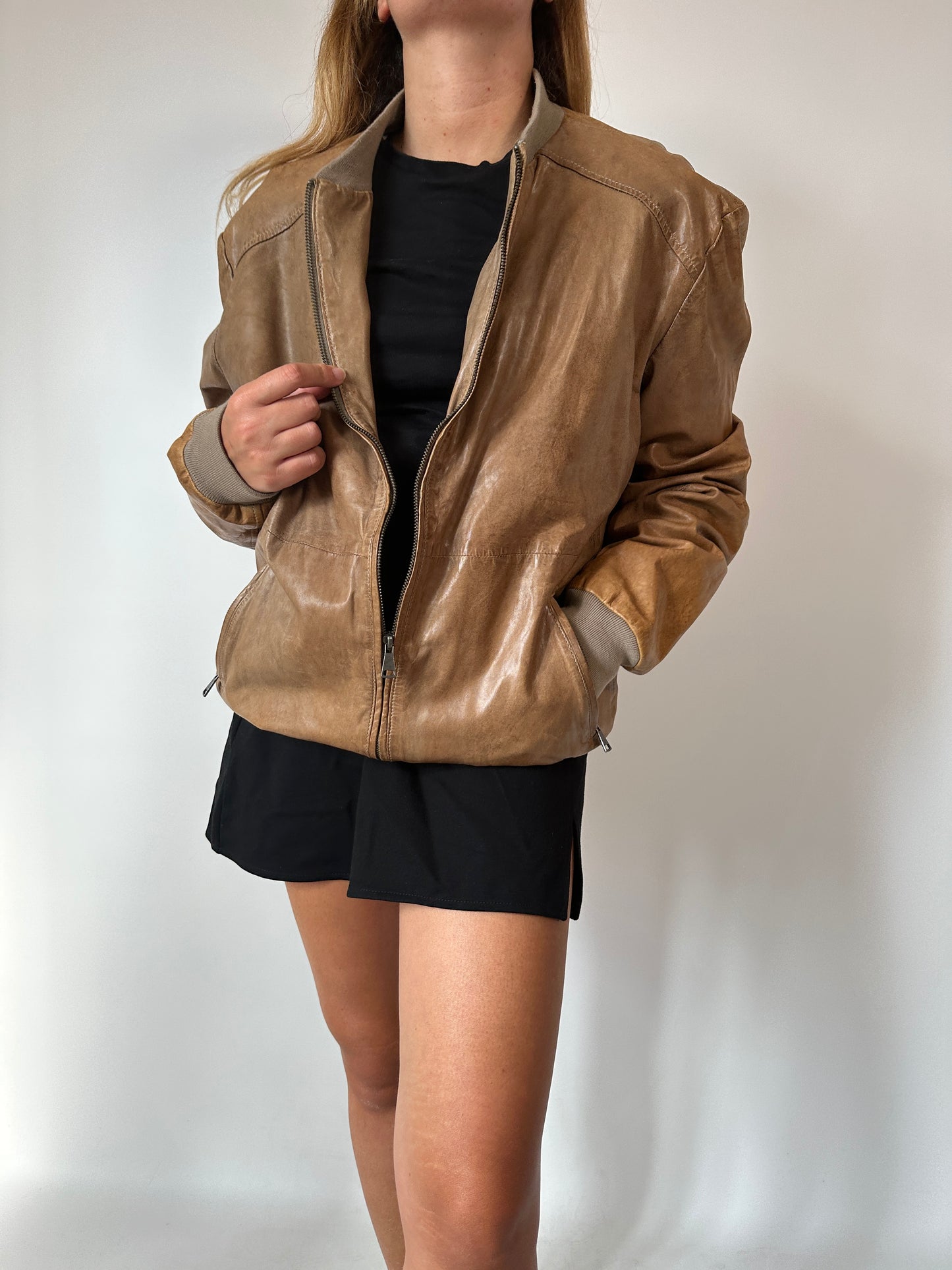 Real leather used effect bomber jacket