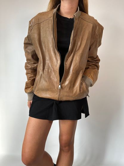 Real leather used effect bomber jacket