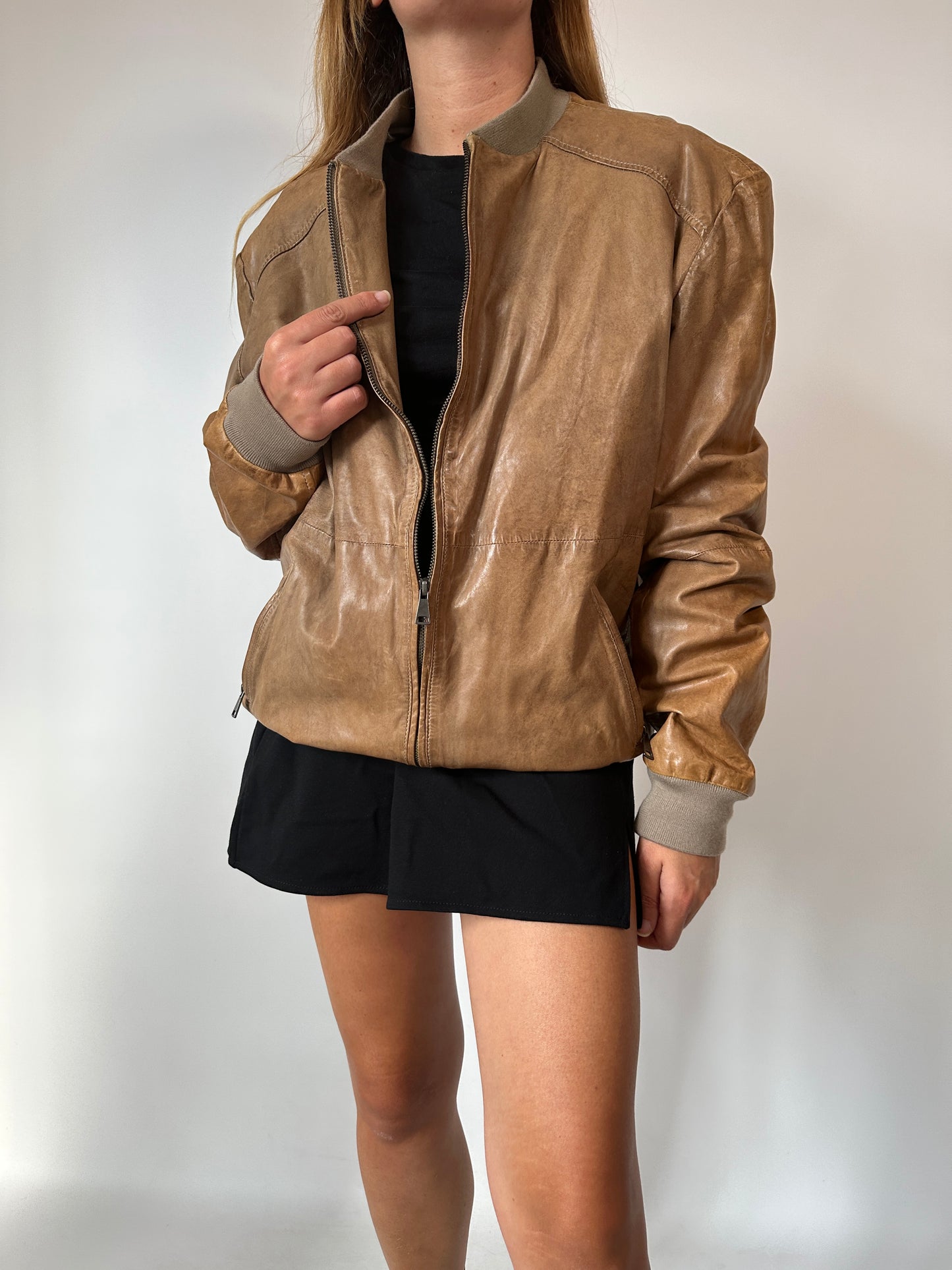 Real leather used effect bomber jacket