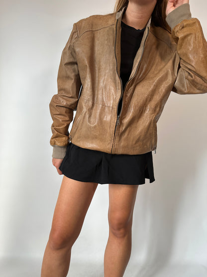 Real leather used effect bomber jacket