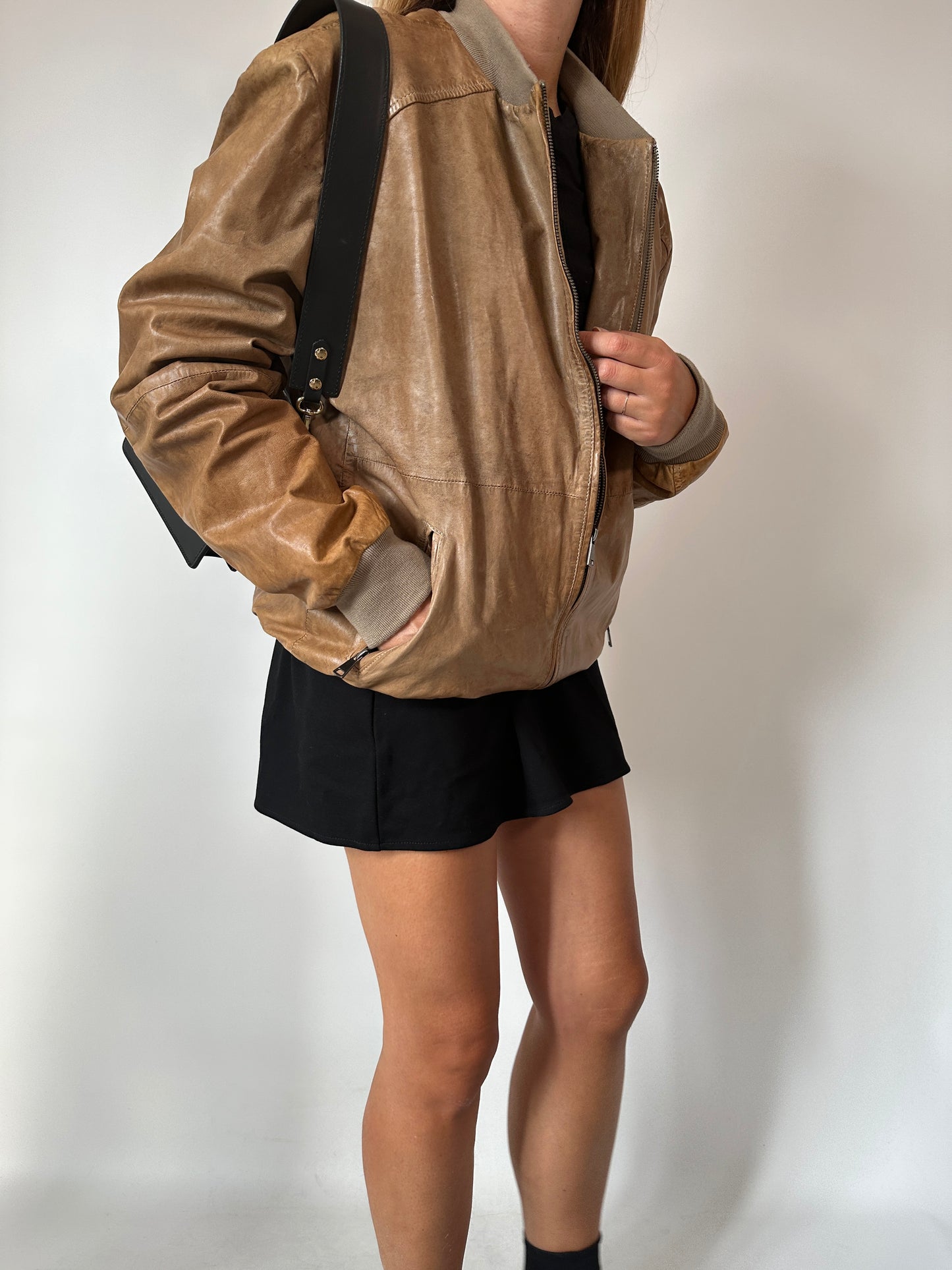 Real leather used effect bomber jacket