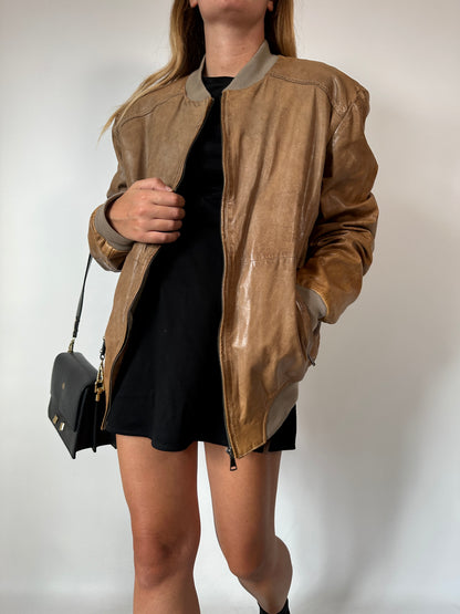 Real leather used effect bomber jacket