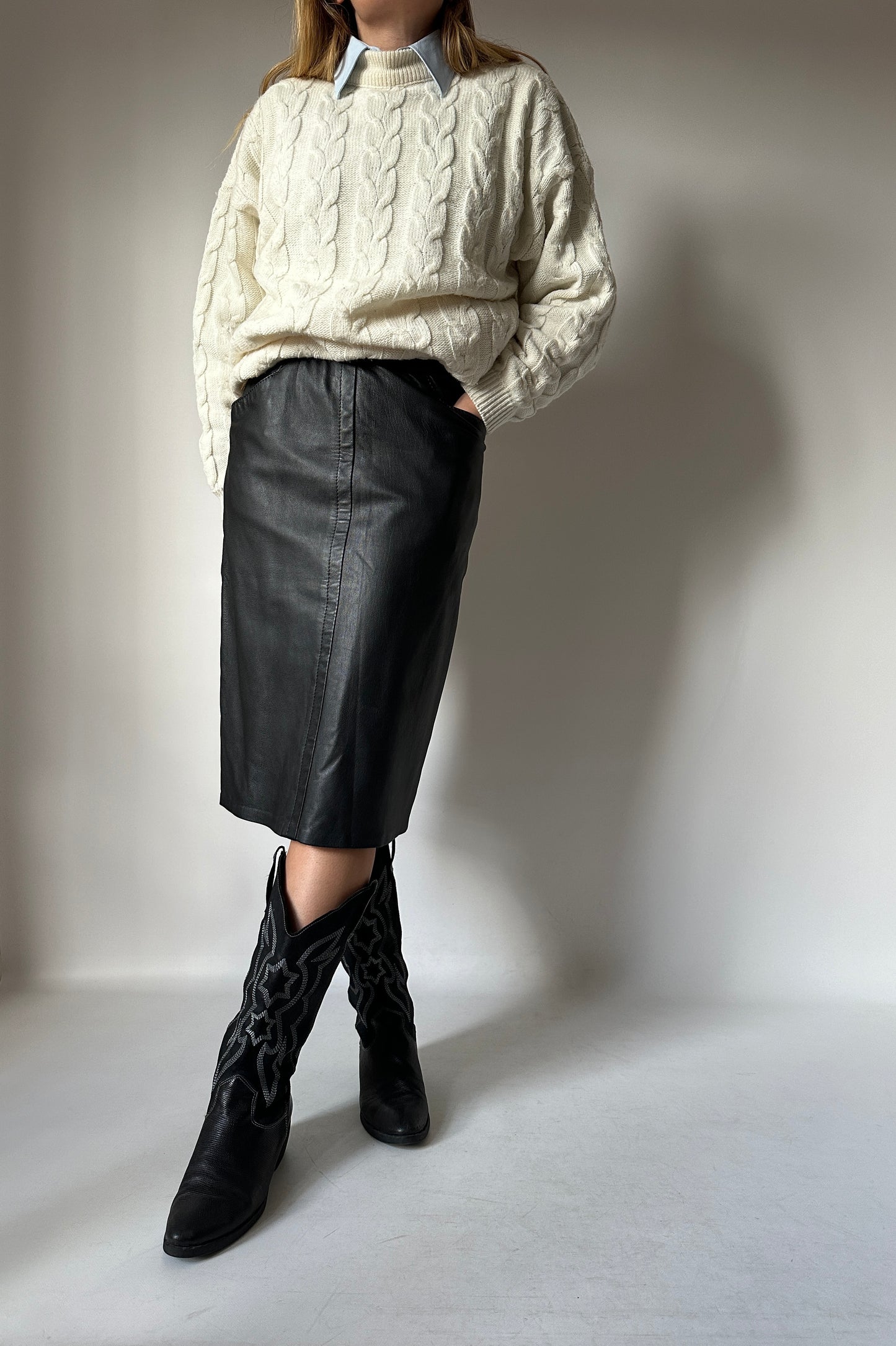 Pencil black leather skirt