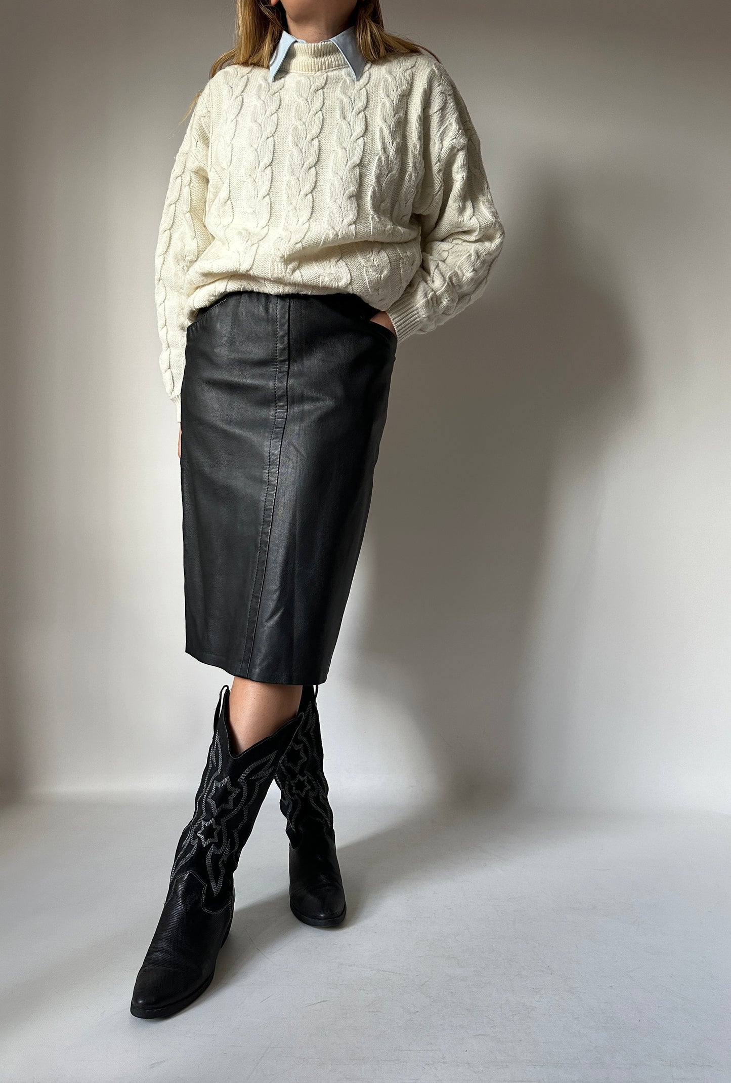 Pencil black leather skirt