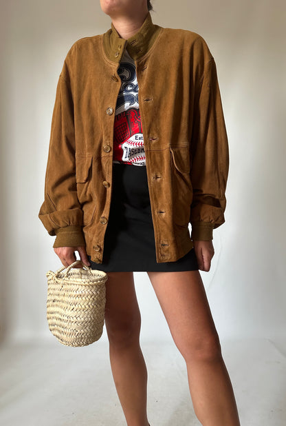 Genderless brown suede bomber