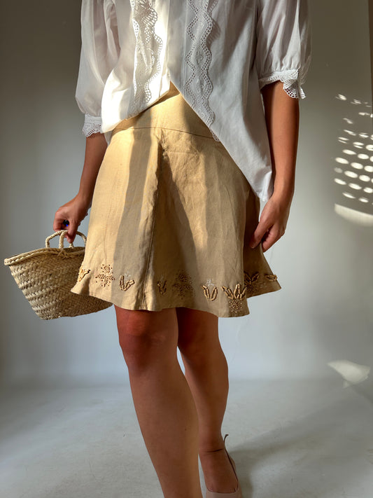 100% linen skirt with beads