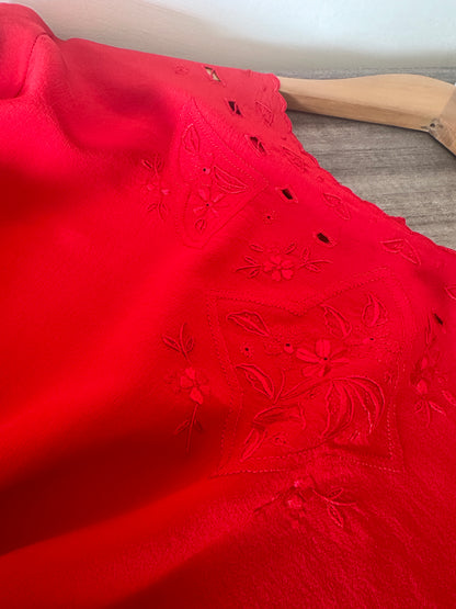 Embroidered red silk shirt