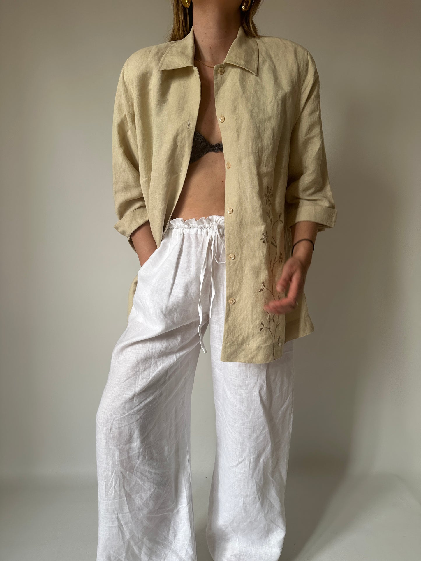 Sand linen blend shirt