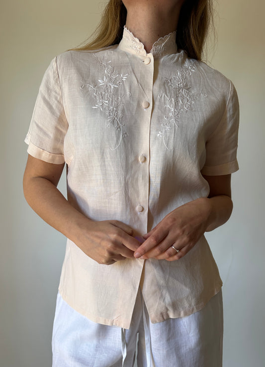 Romantic embroidered linen shirt