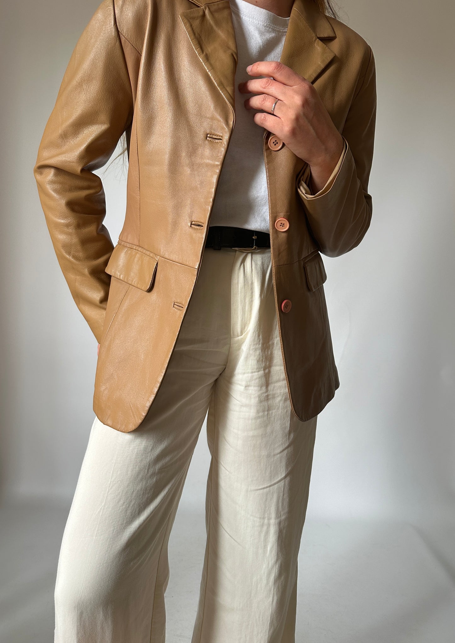 Camel soft leather blazer