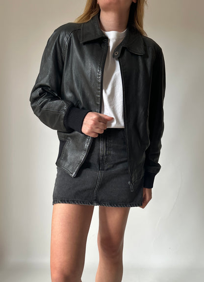 Black real leather bomber