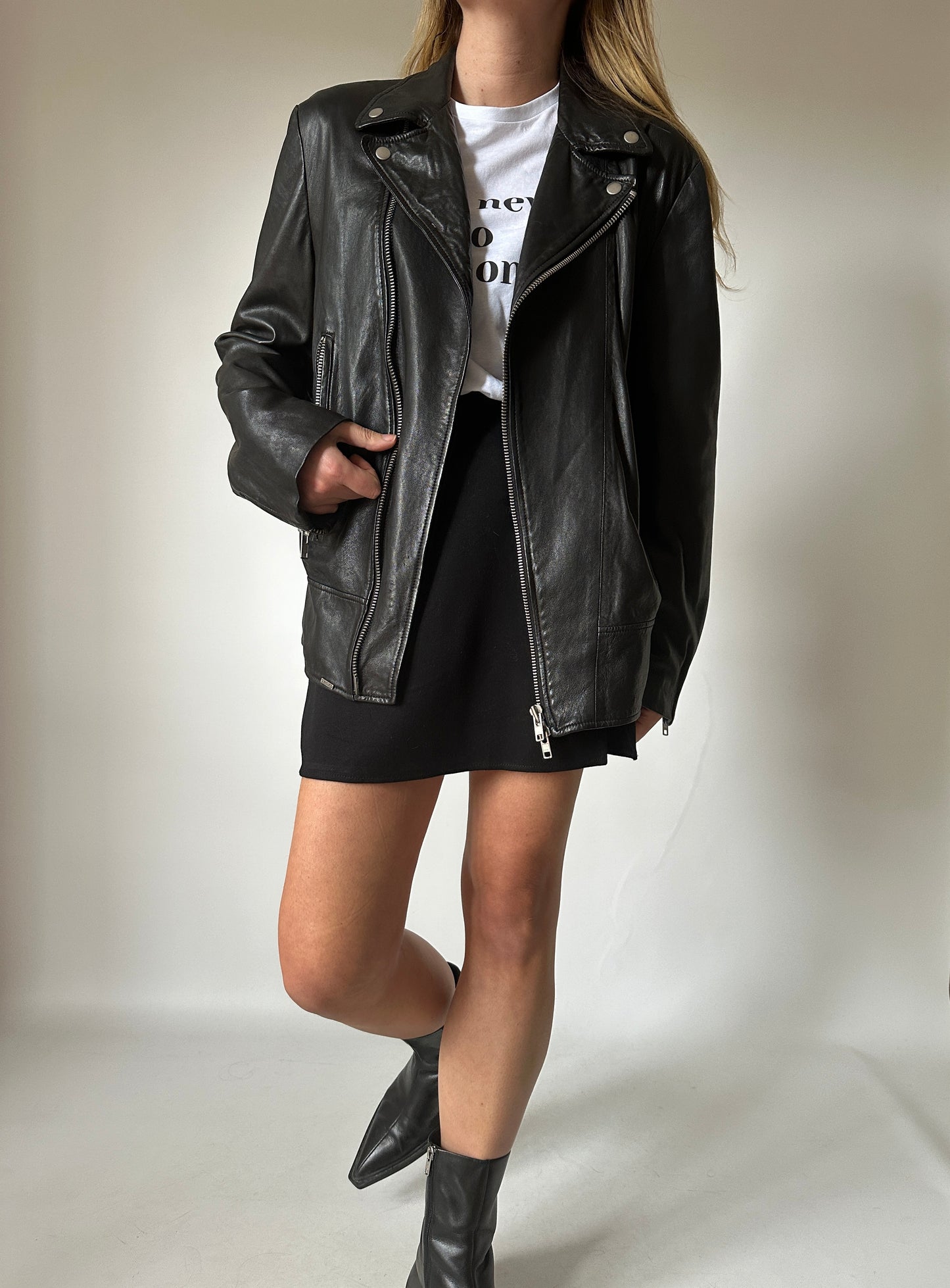 Soft leather oversize biker - new