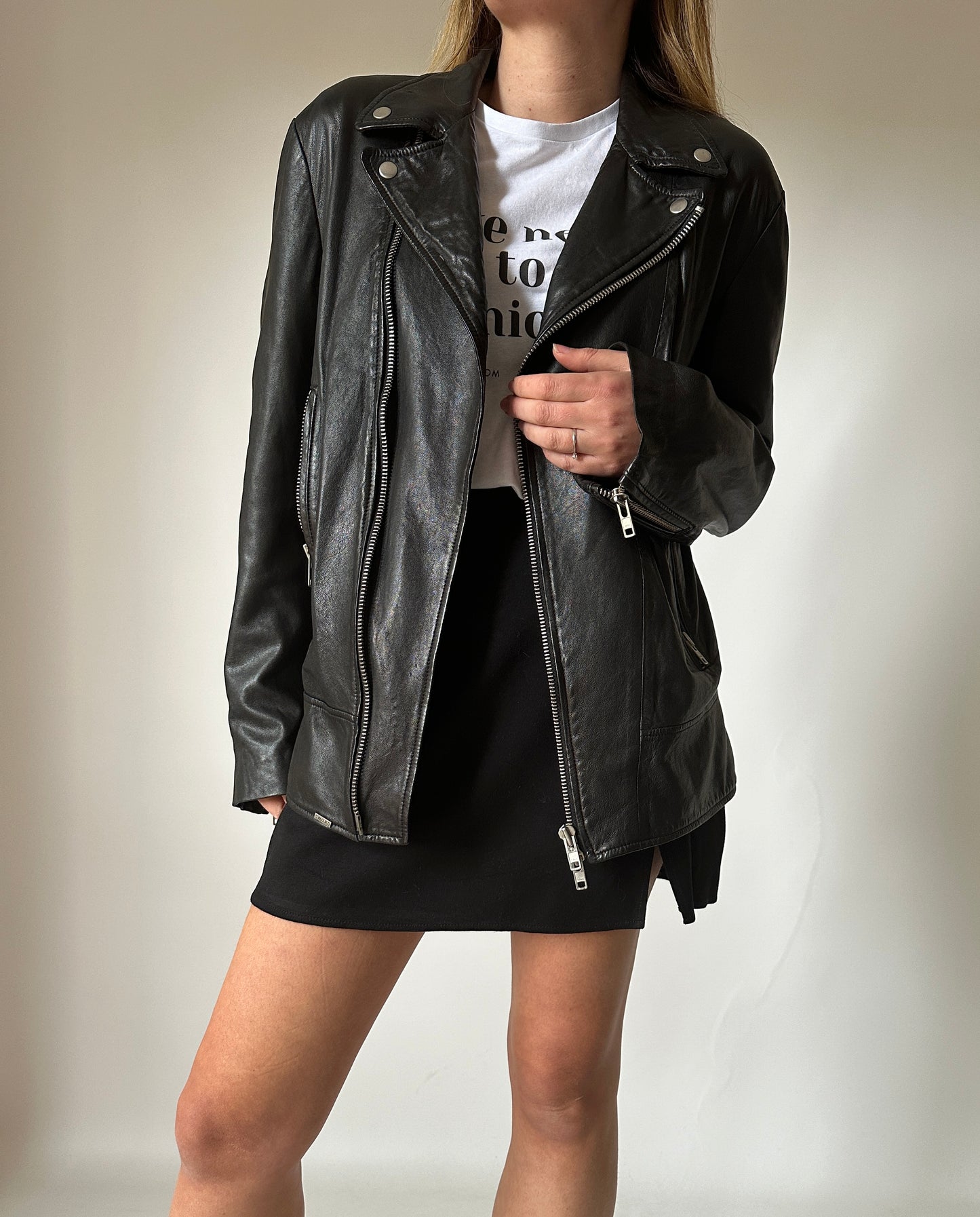 Soft leather oversize biker - new