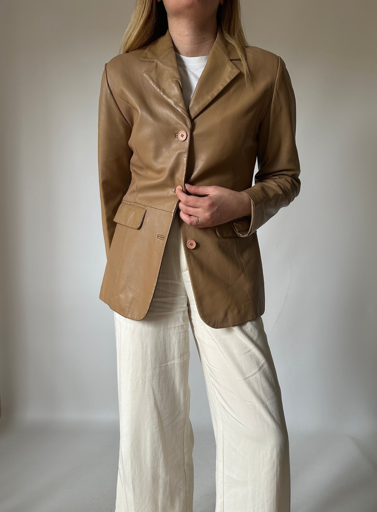 Camel soft leather blazer