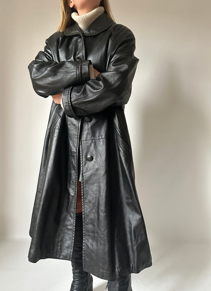 Black long leather trench