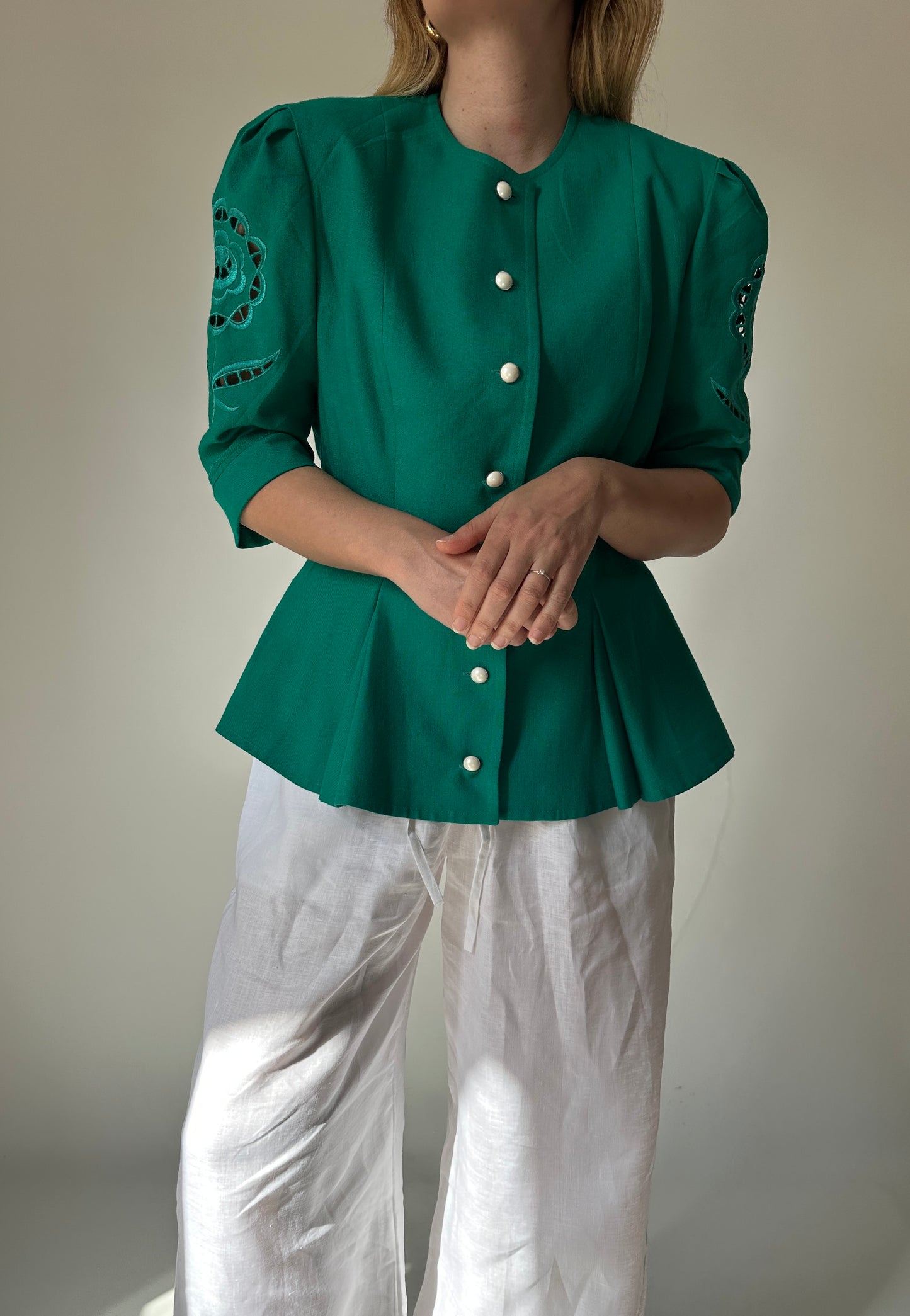 Tailored emerald linen jacket