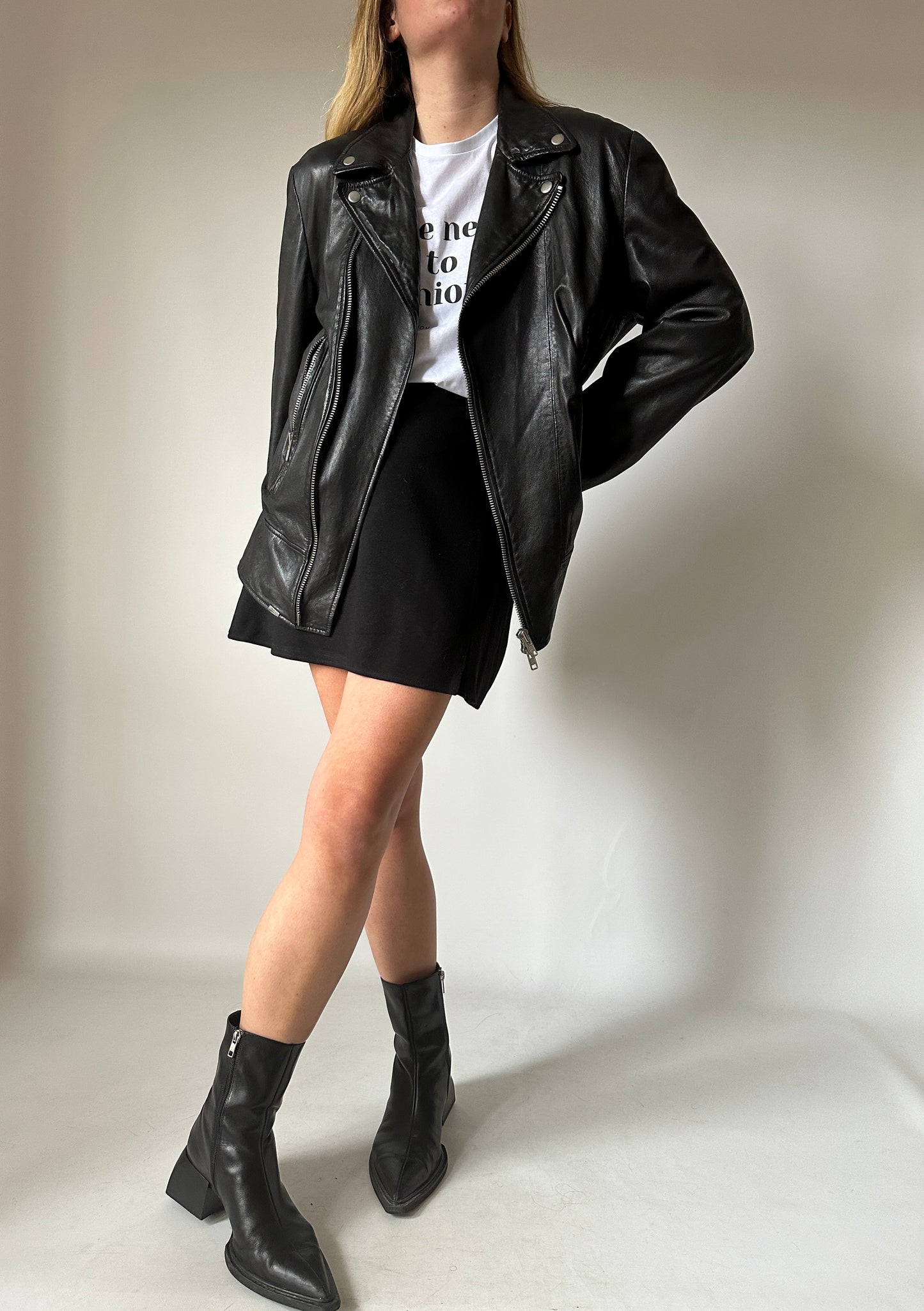 Soft leather oversize biker - new