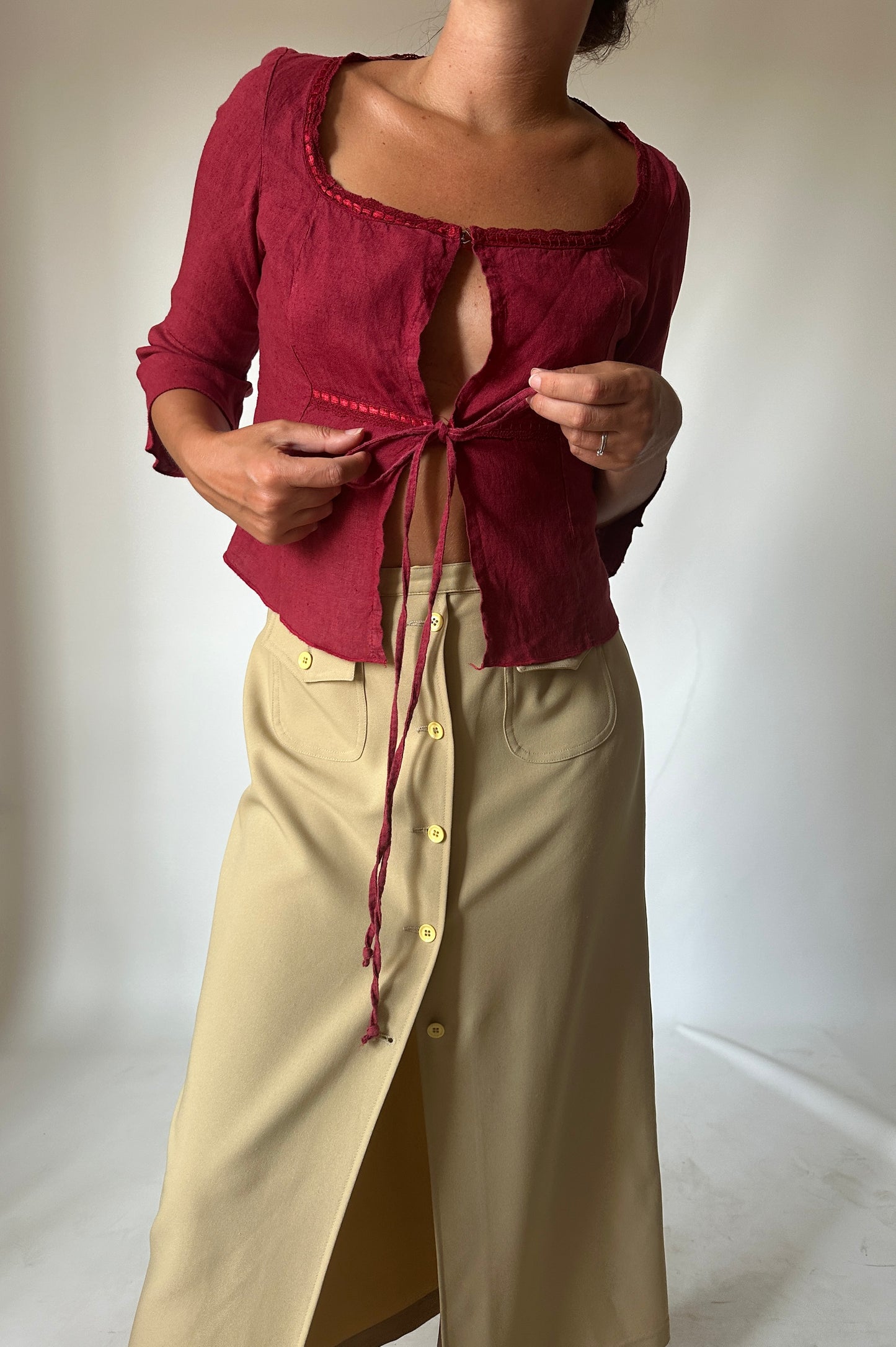 Burgundy linen top