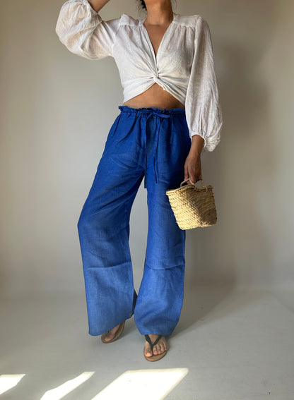 Pantalone Matilde in lino - blu