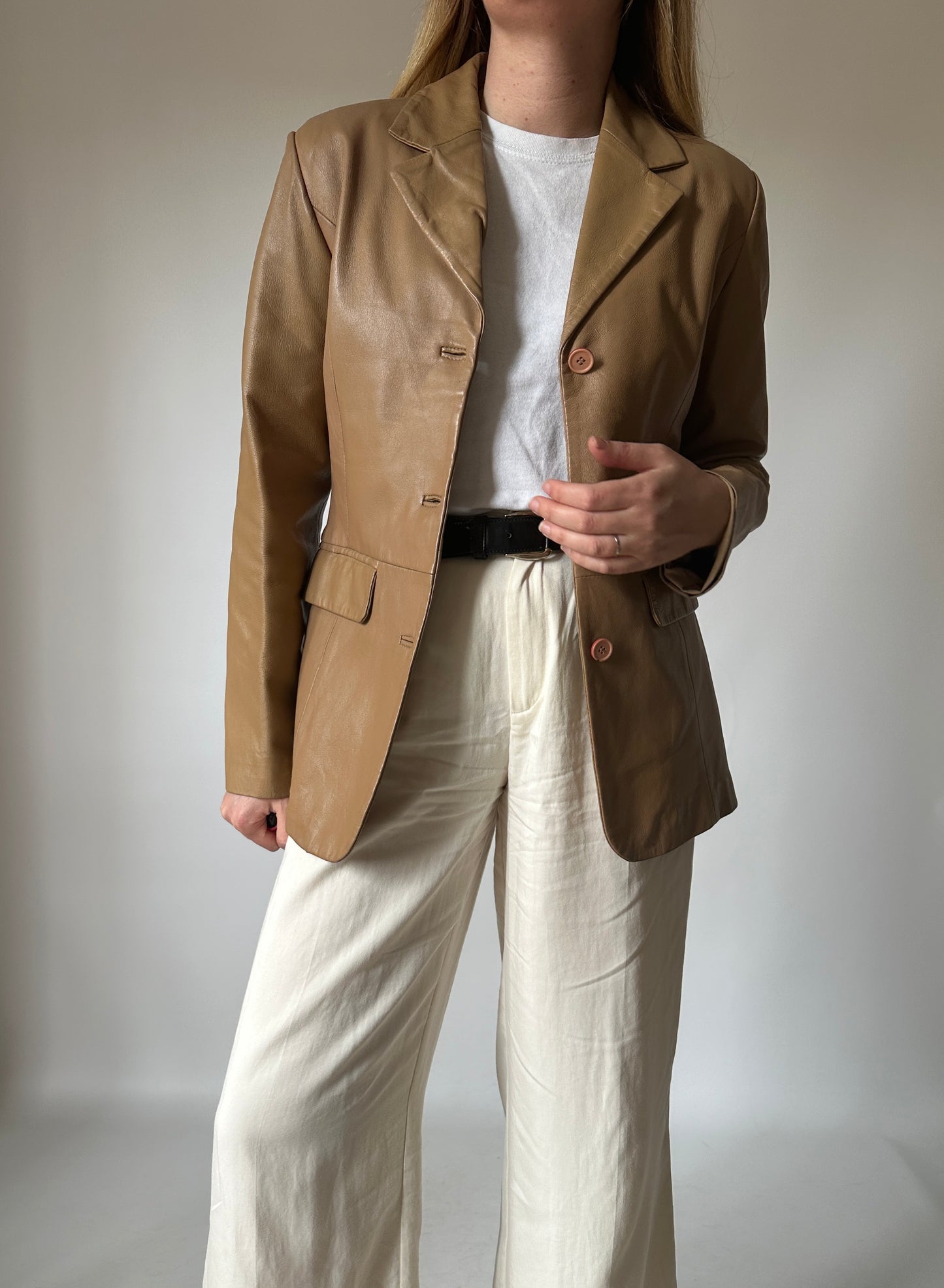 Camel soft leather blazer