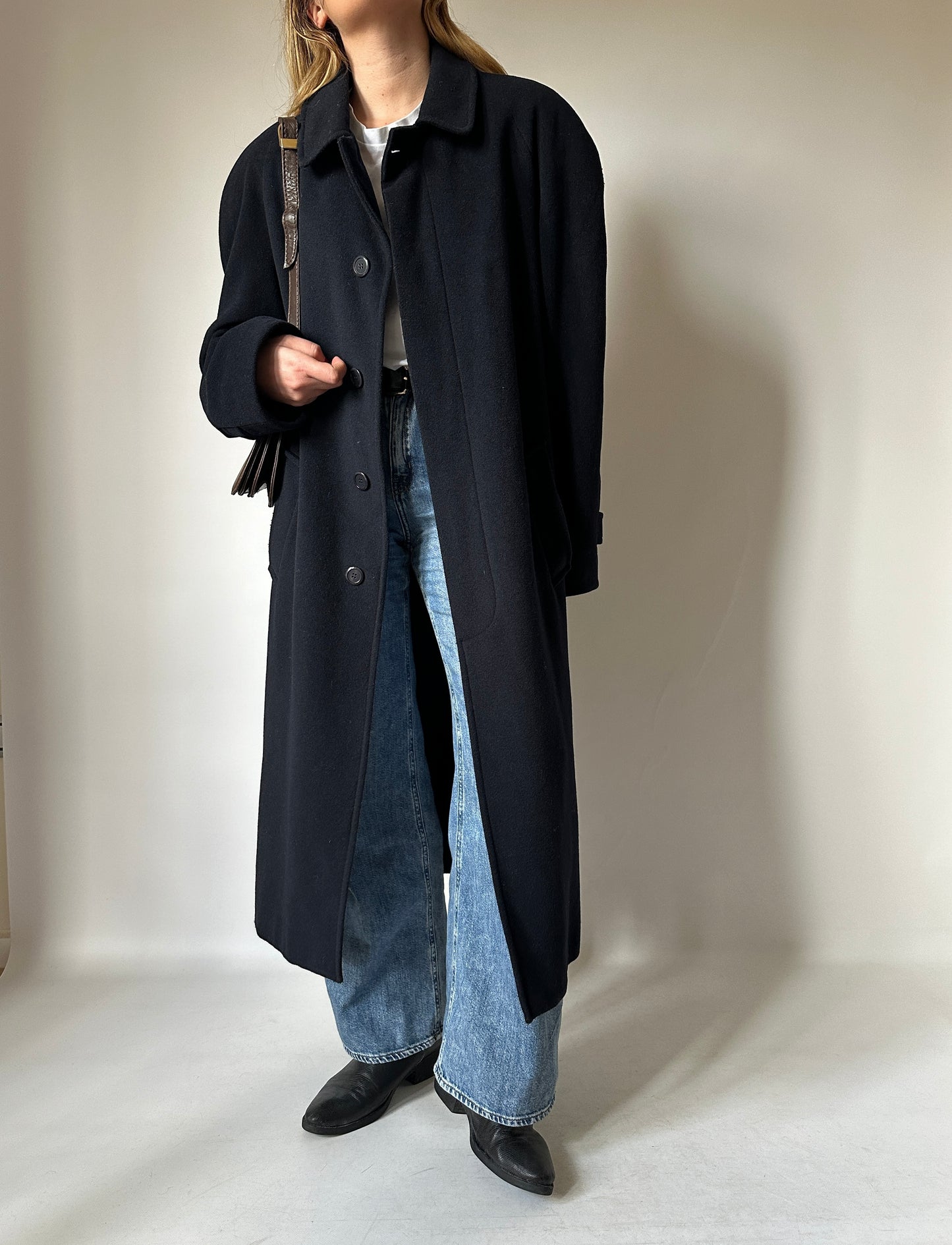 Oversize wool and cachemire navy coat