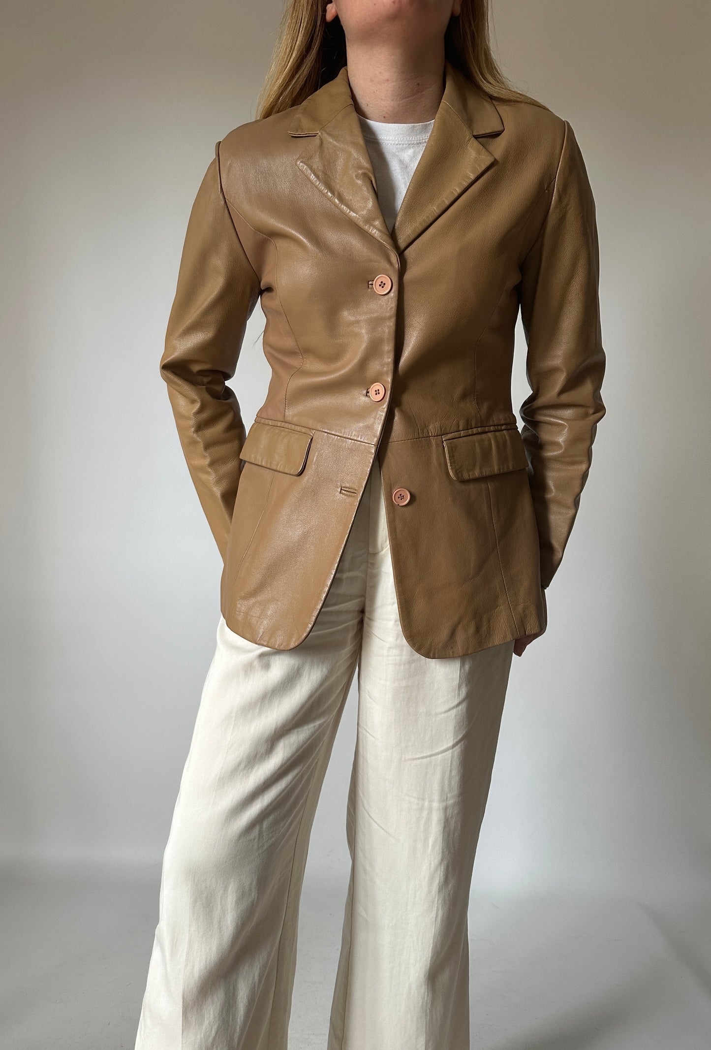 Camel soft leather blazer