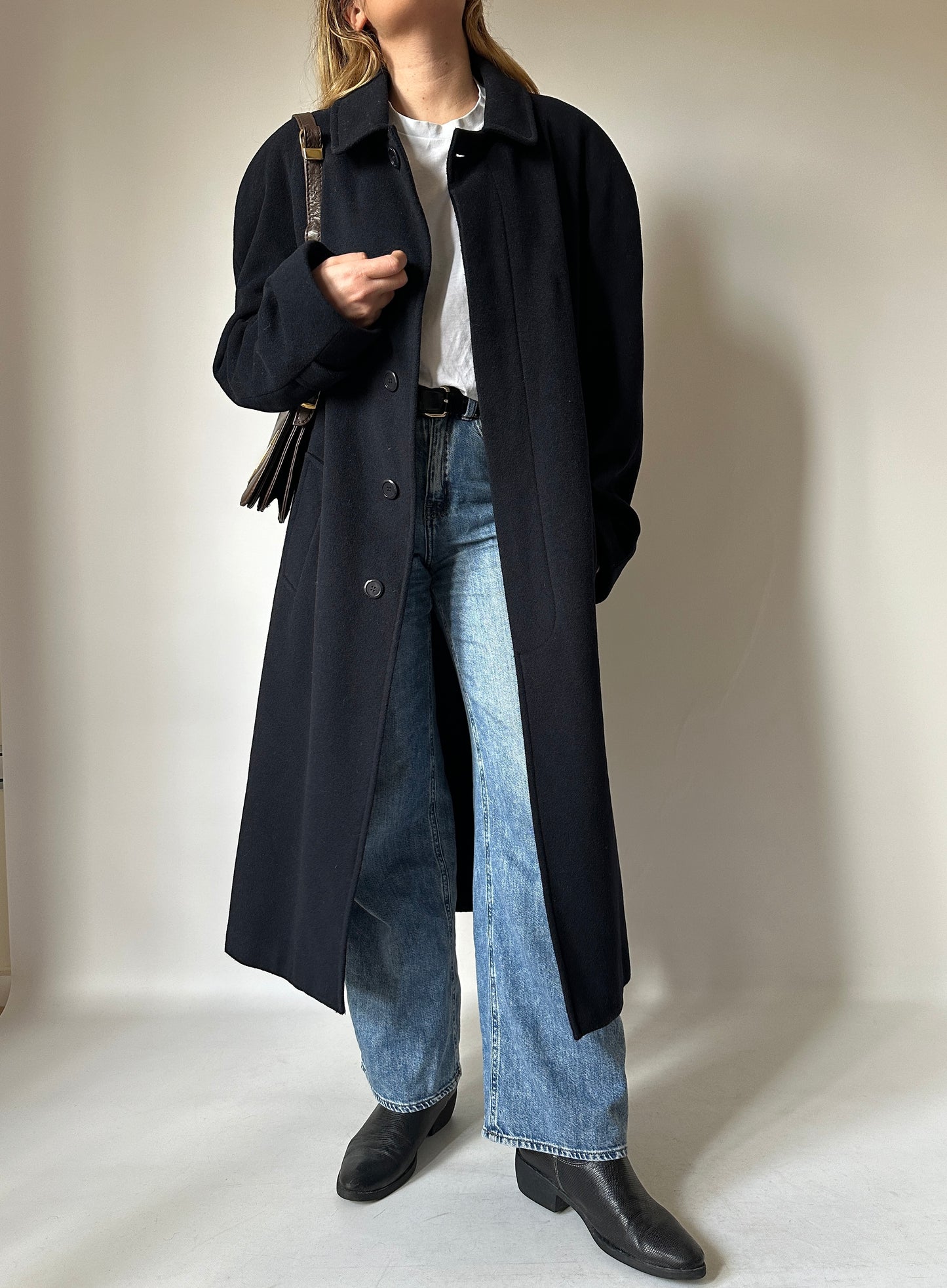 Oversize wool and cachemire navy coat