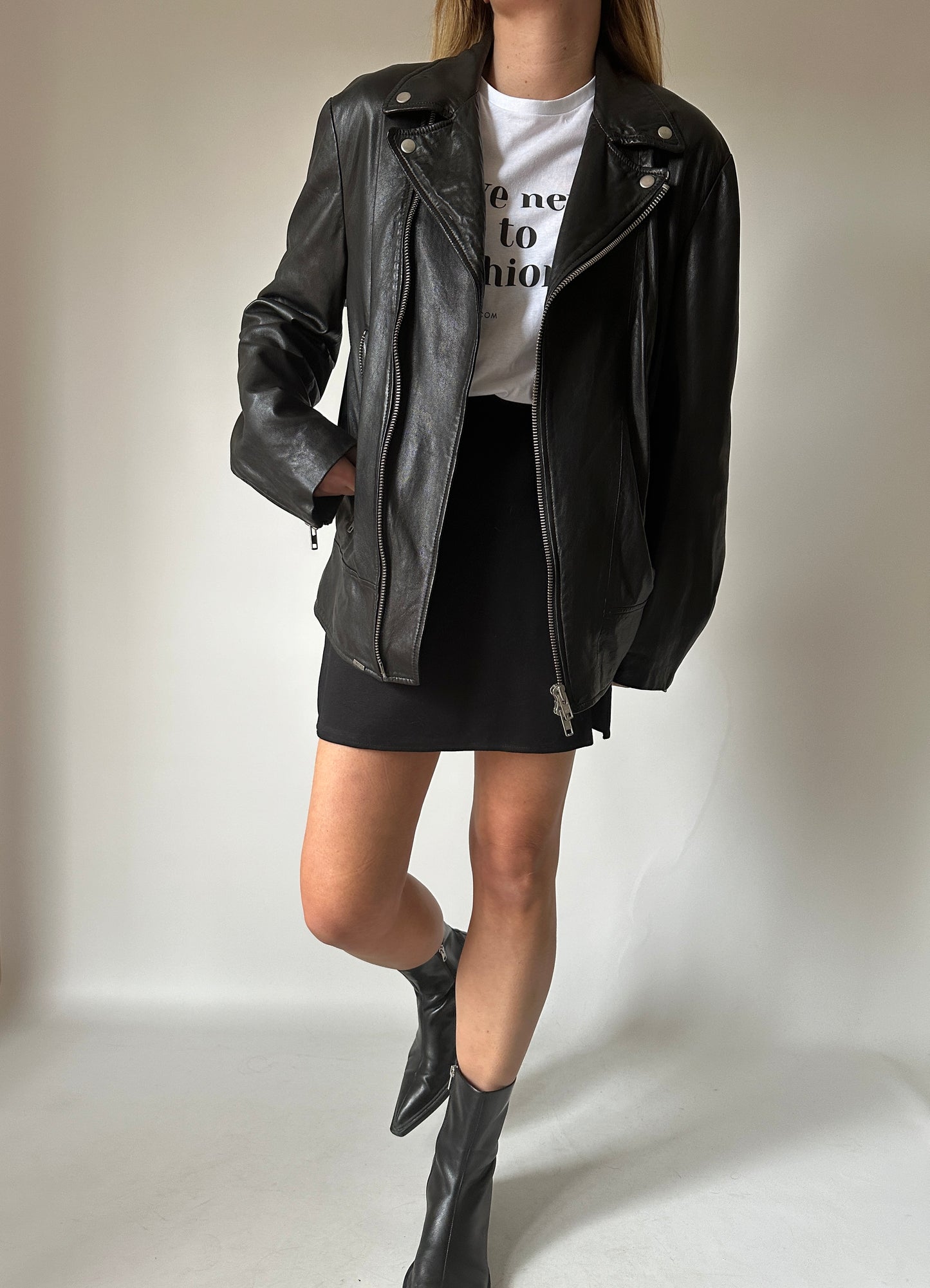 Soft leather oversize biker - new