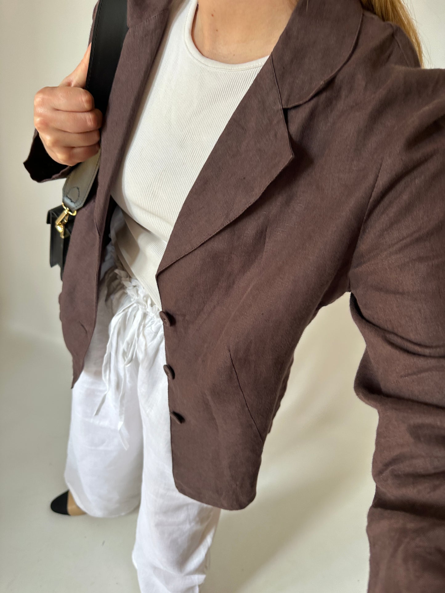 100% linen chocolate blazer