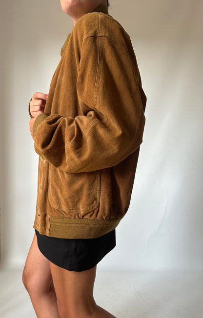 Genderless brown suede bomber