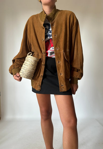 Genderless brown suede bomber