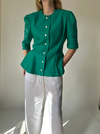 Tailored emerald linen jacket