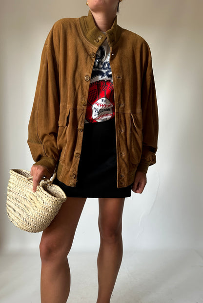 Genderless brown suede bomber