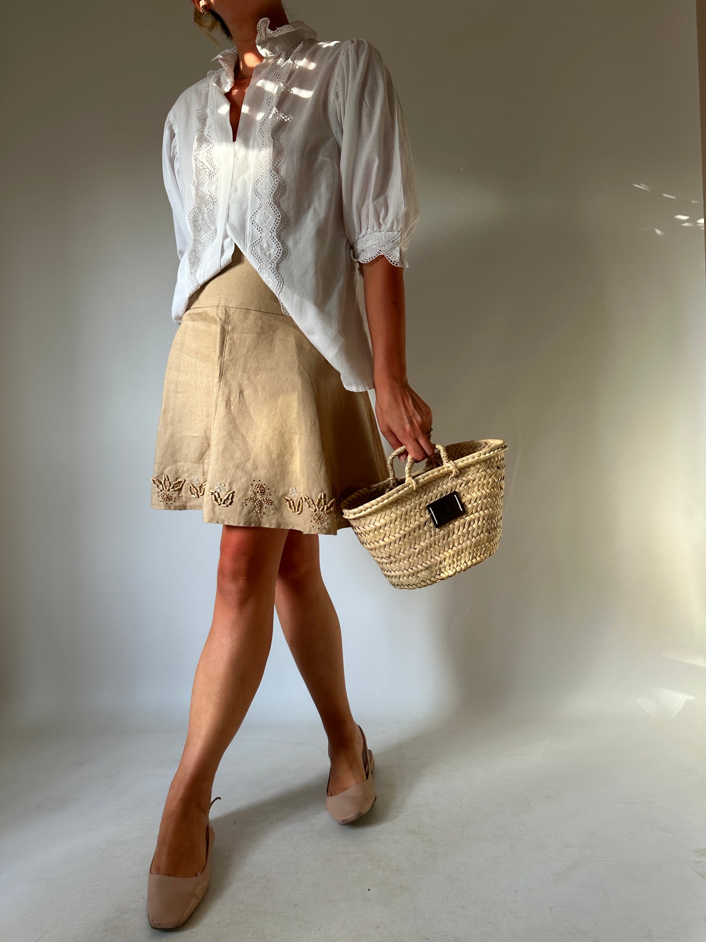 100% linen skirt with beads