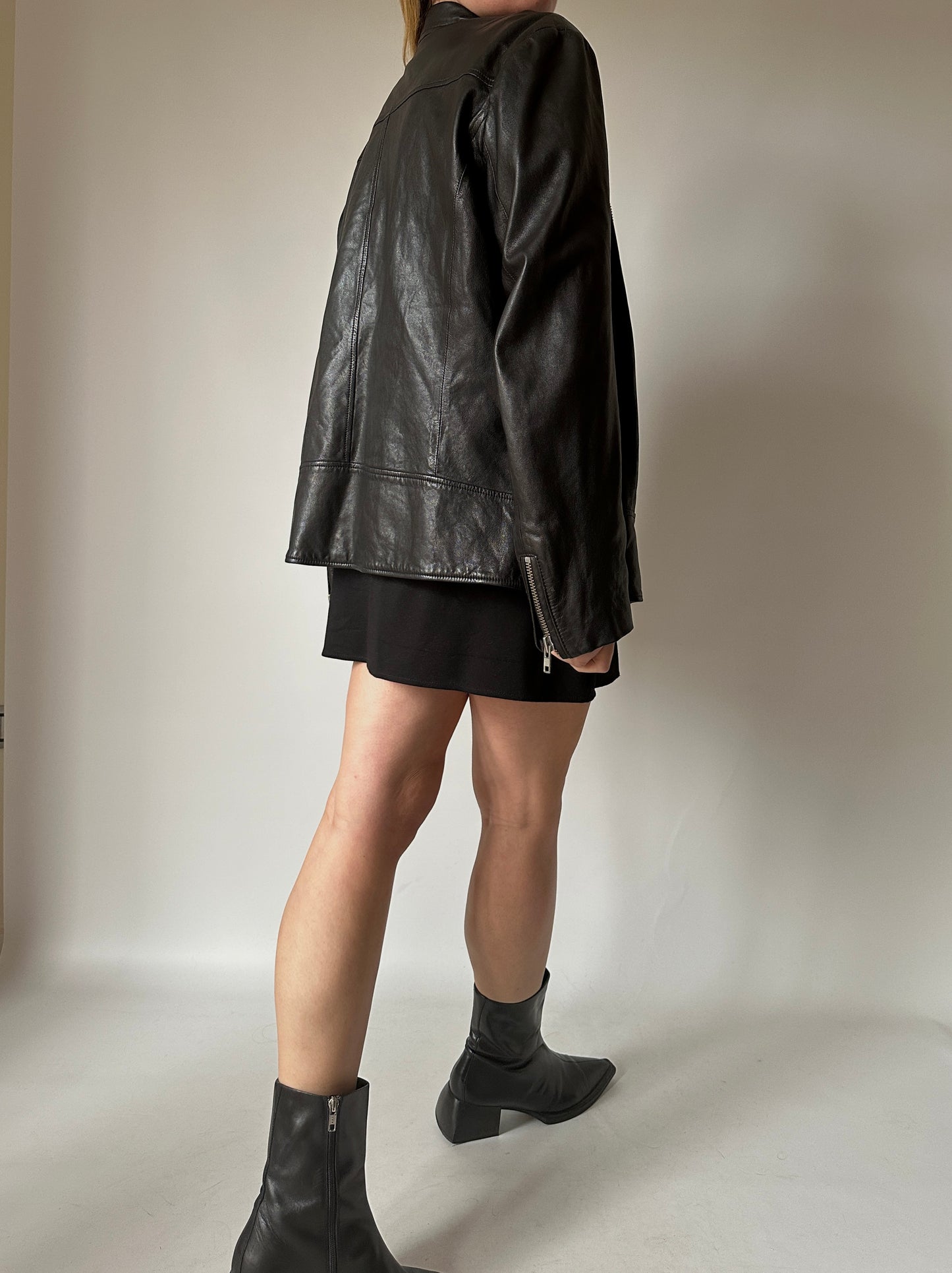 Soft leather oversize biker - new