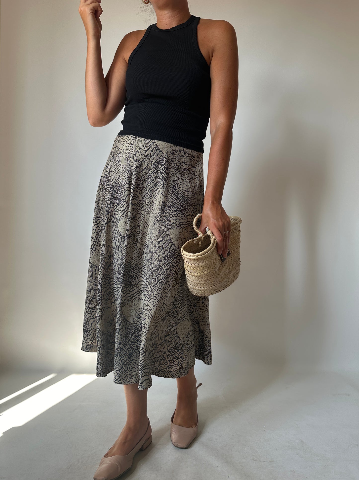 Silk blend animalier skirt