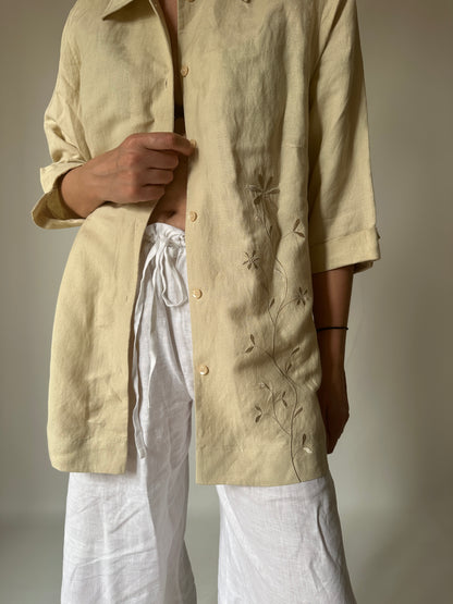 Sand linen blend shirt