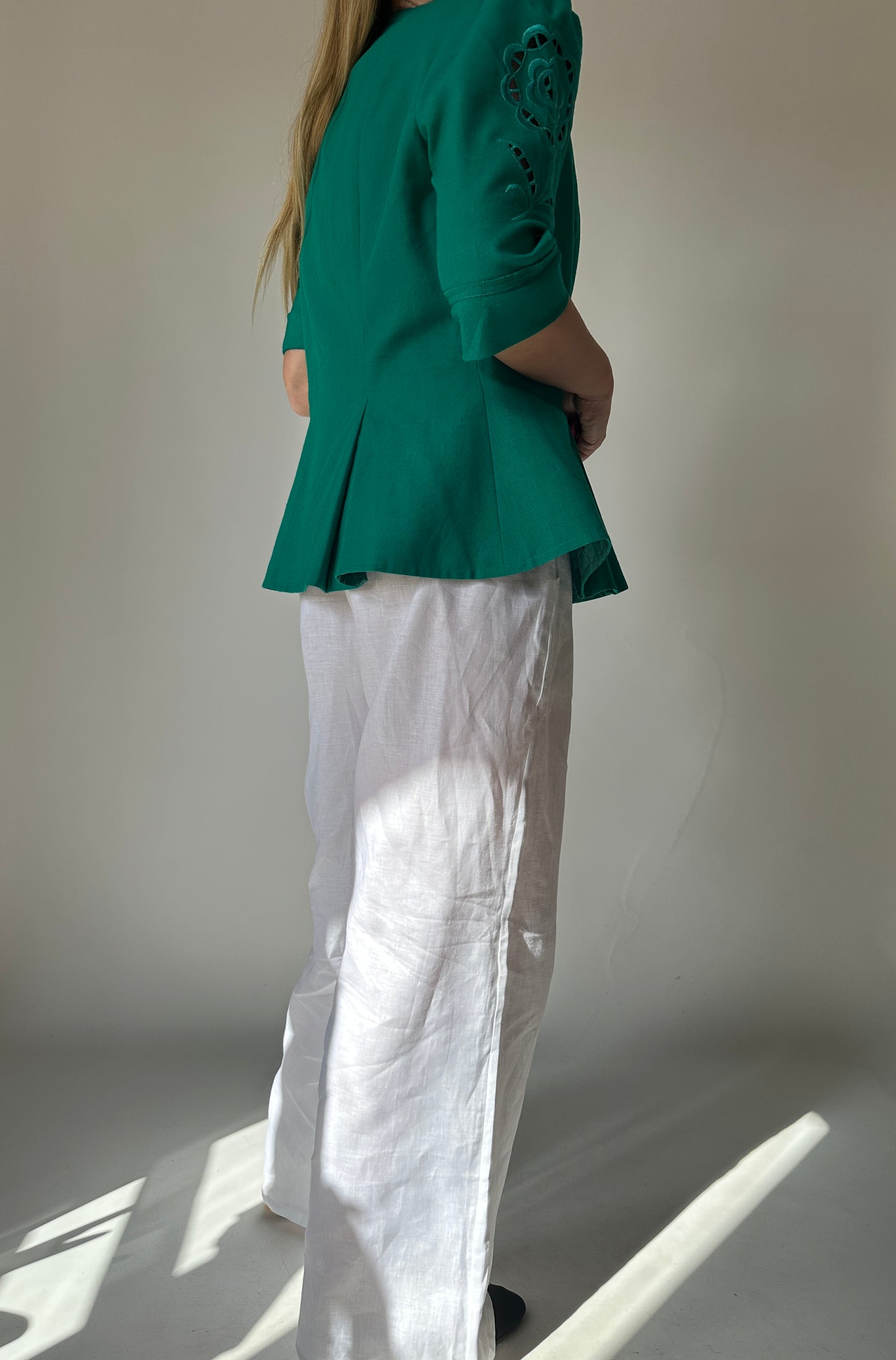 Tailored emerald linen jacket