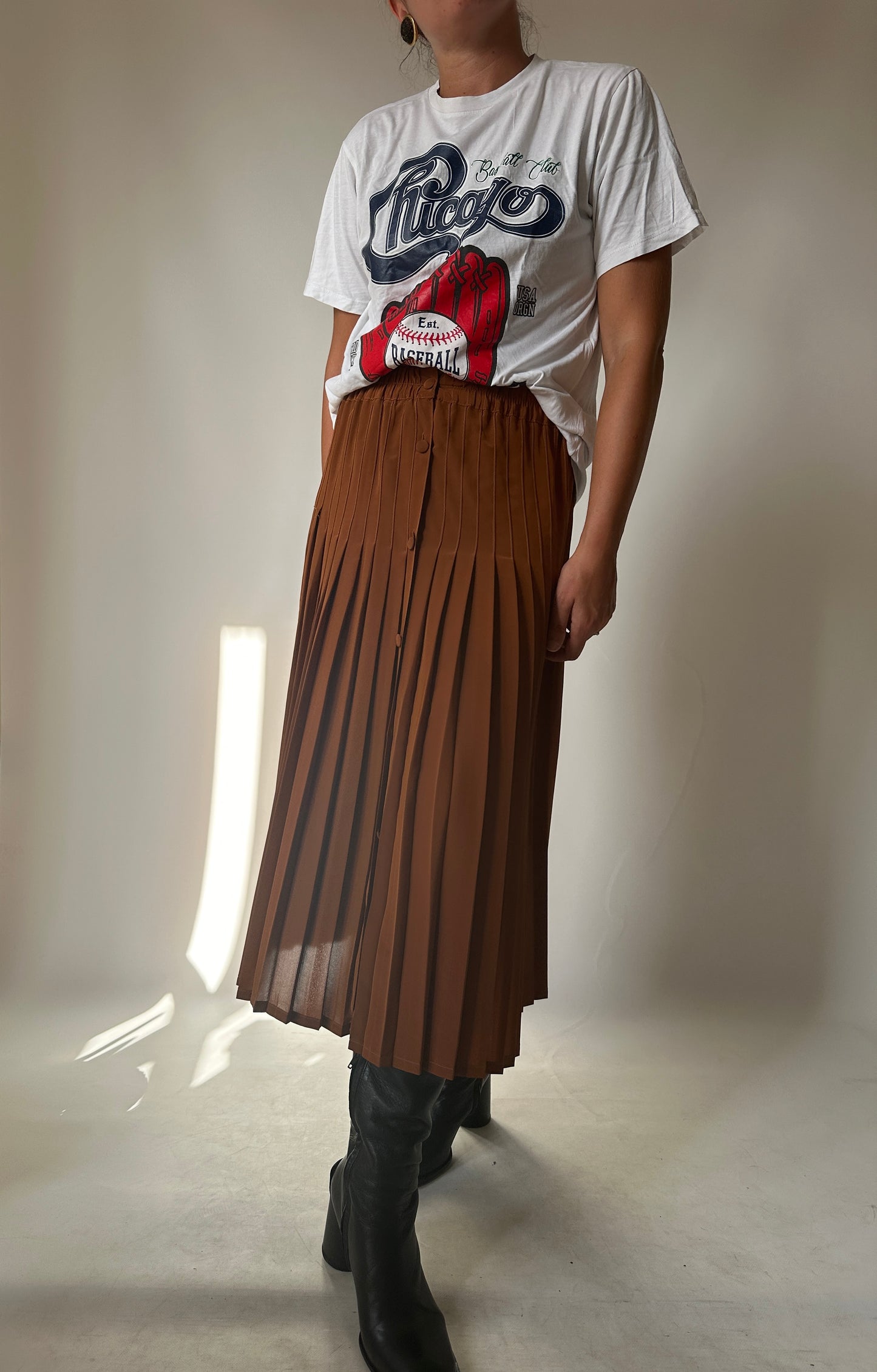 Terracotta silk pleated skirt