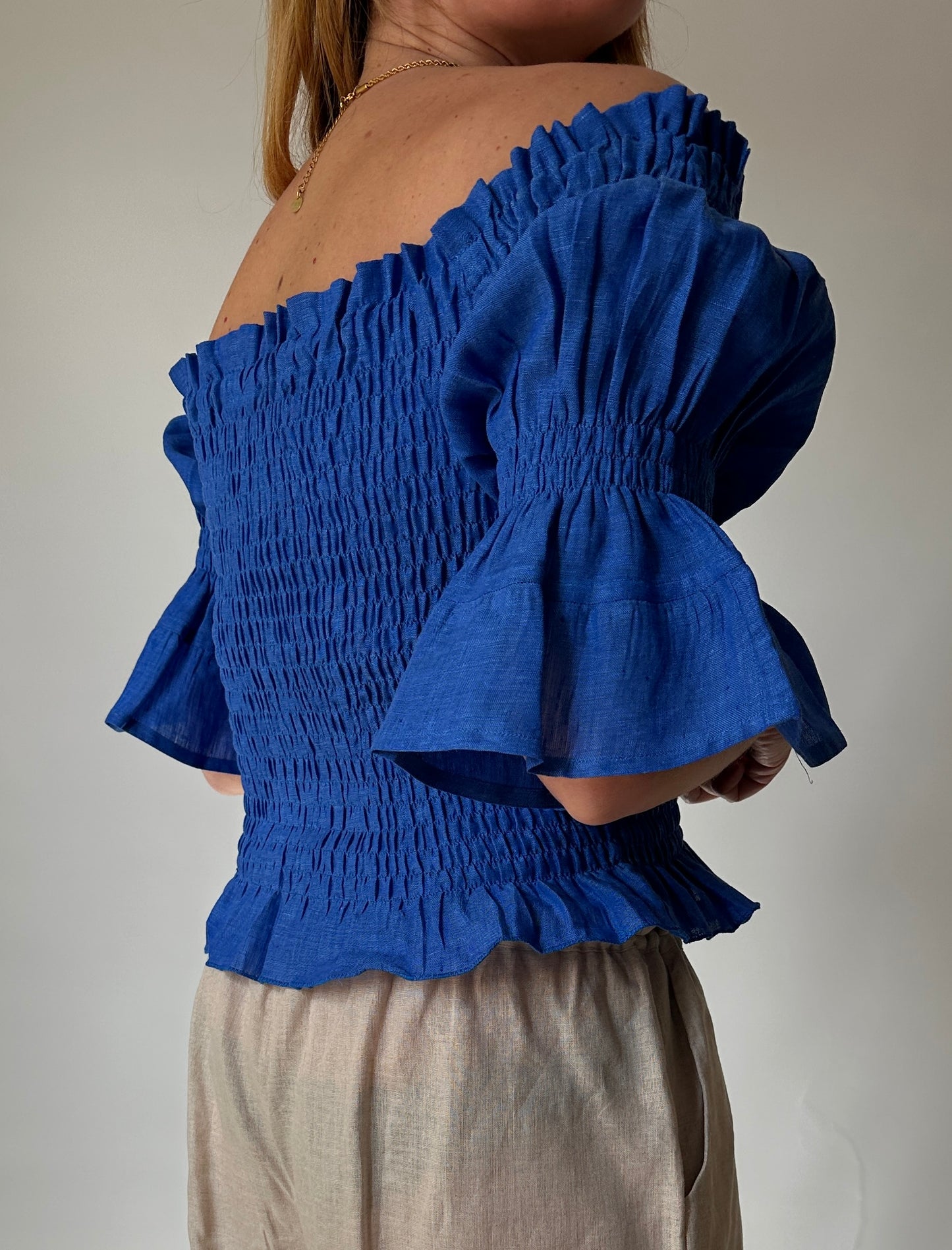 Top Dafne in puro lino - blu