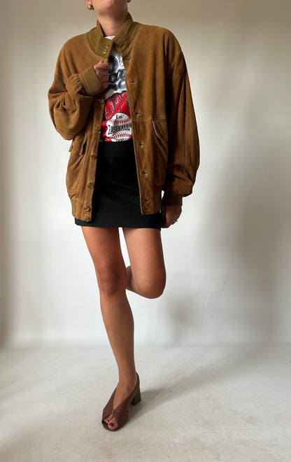 Genderless brown suede bomber