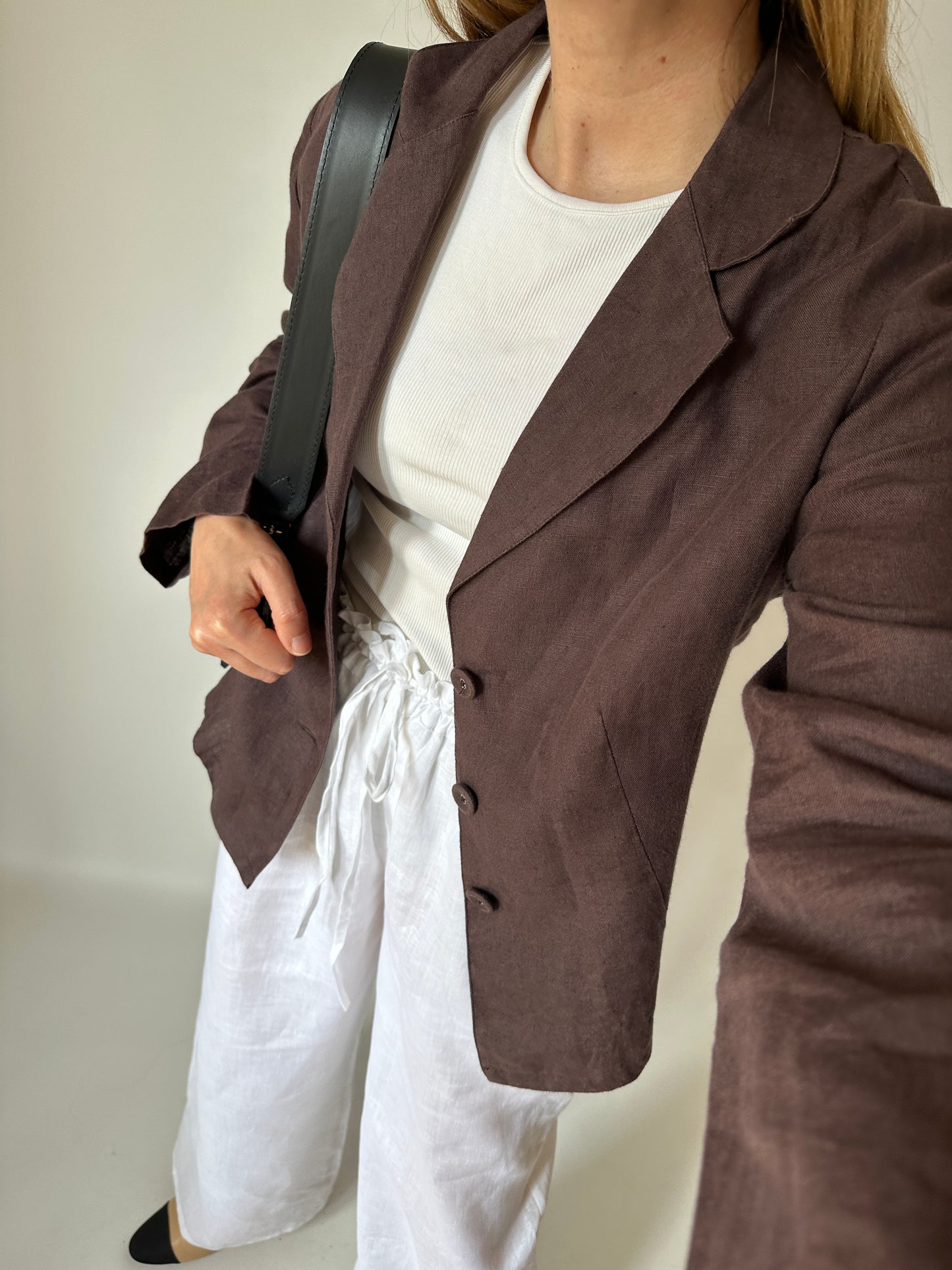 100% linen chocolate blazer