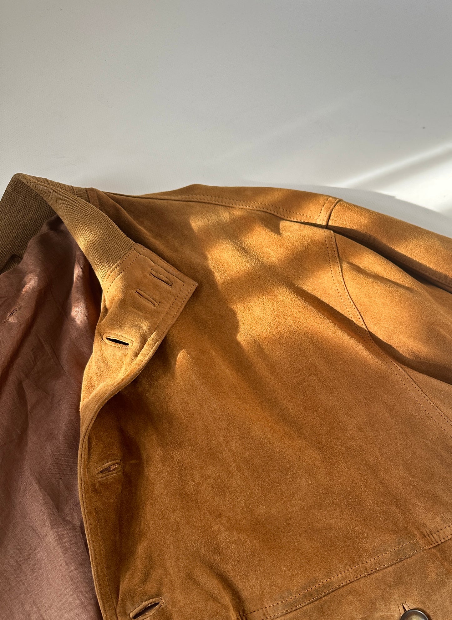 Genderless brown suede bomber