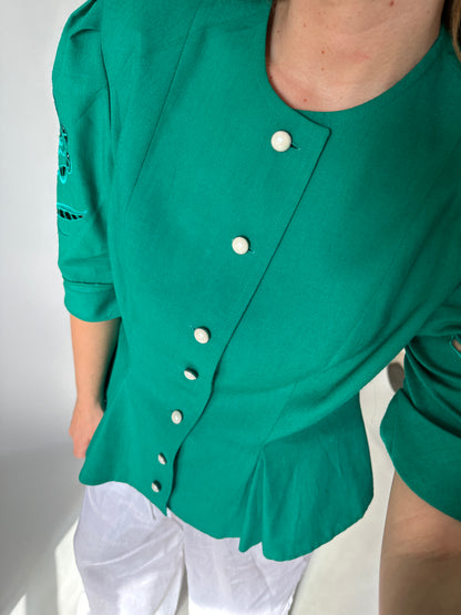 Tailored emerald linen jacket