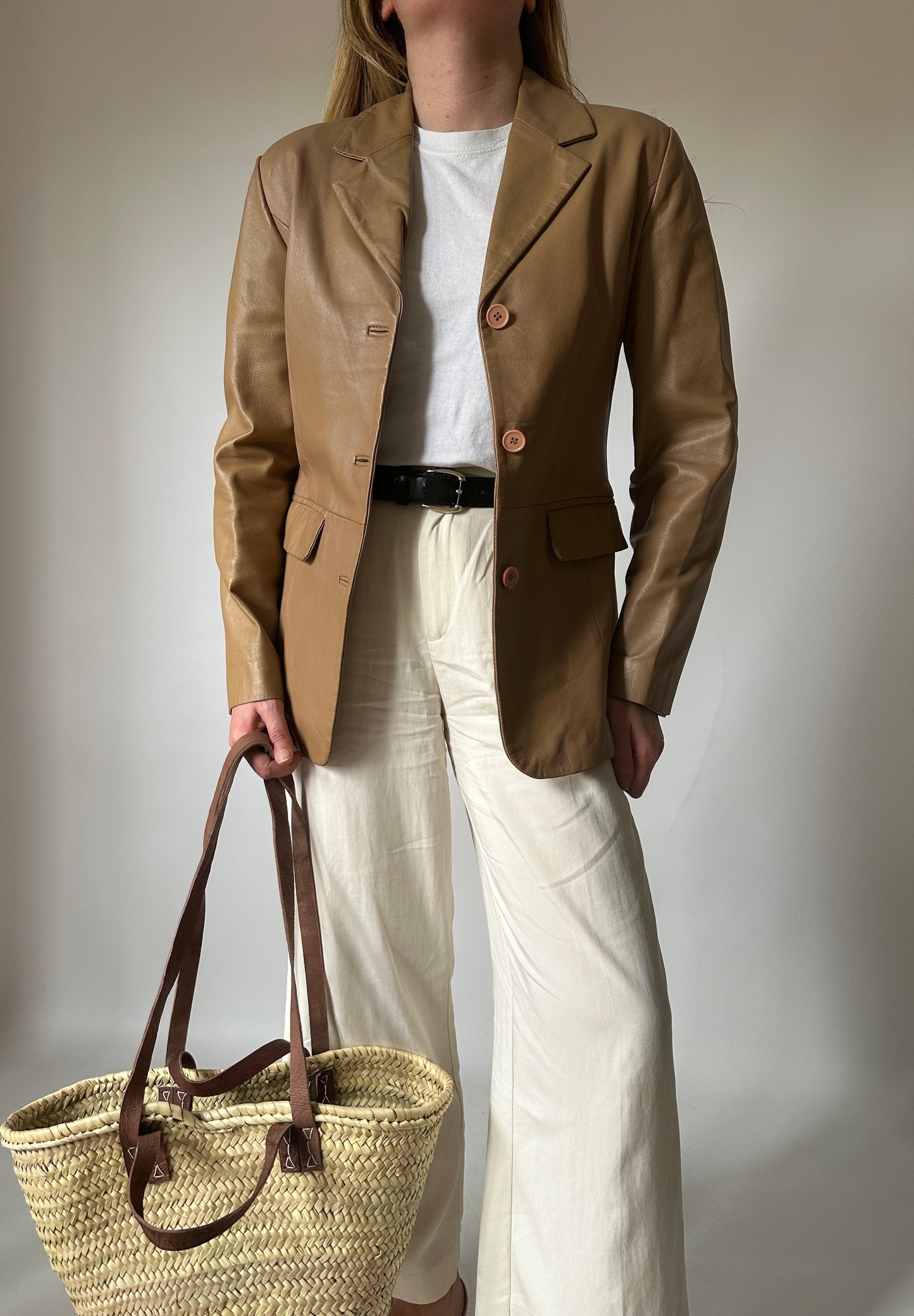 Camel soft leather blazer