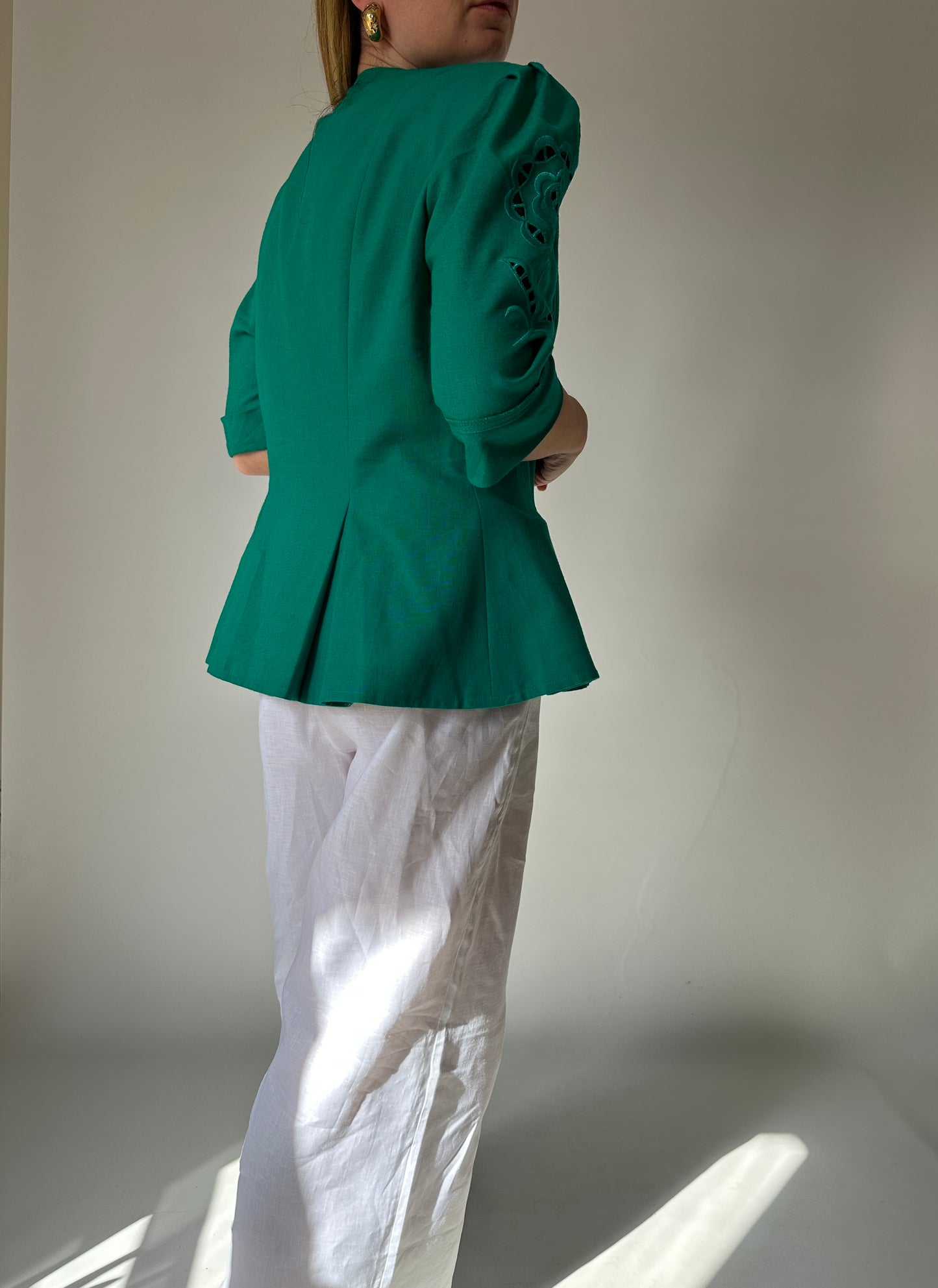 Tailored emerald linen jacket