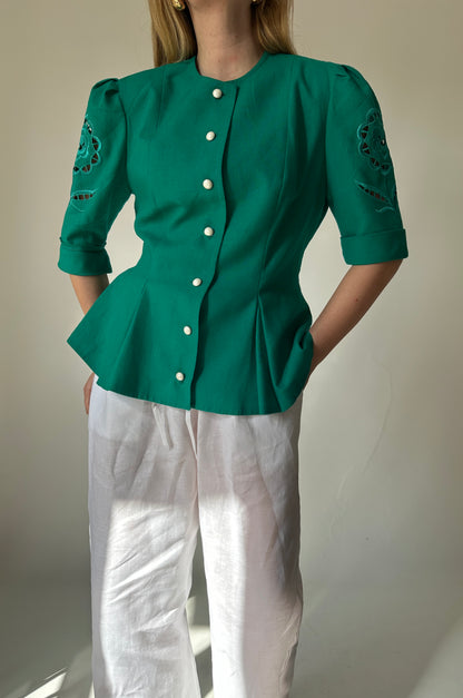 Tailored emerald linen jacket