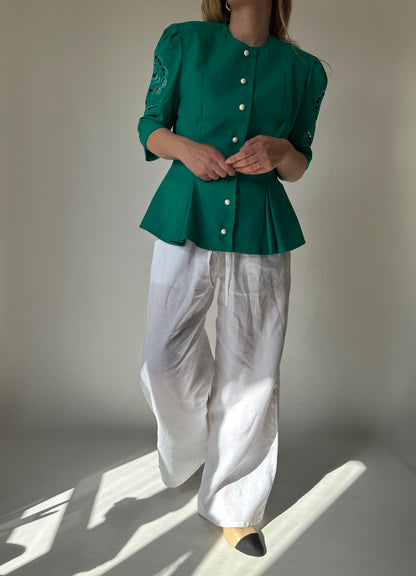 Tailored emerald linen jacket