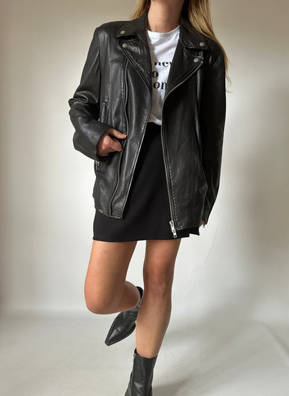 Soft leather oversize biker - new