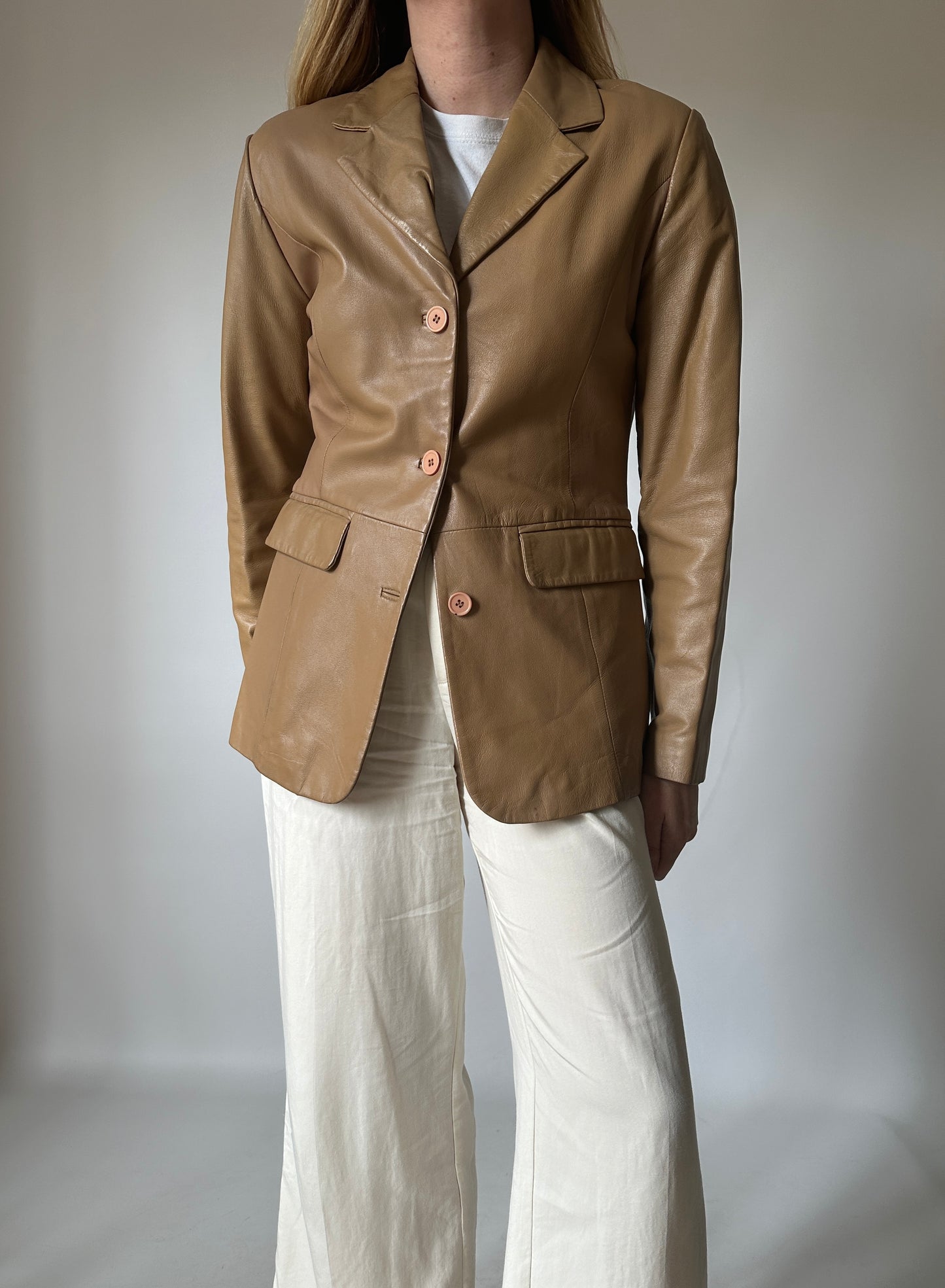 Camel soft leather blazer